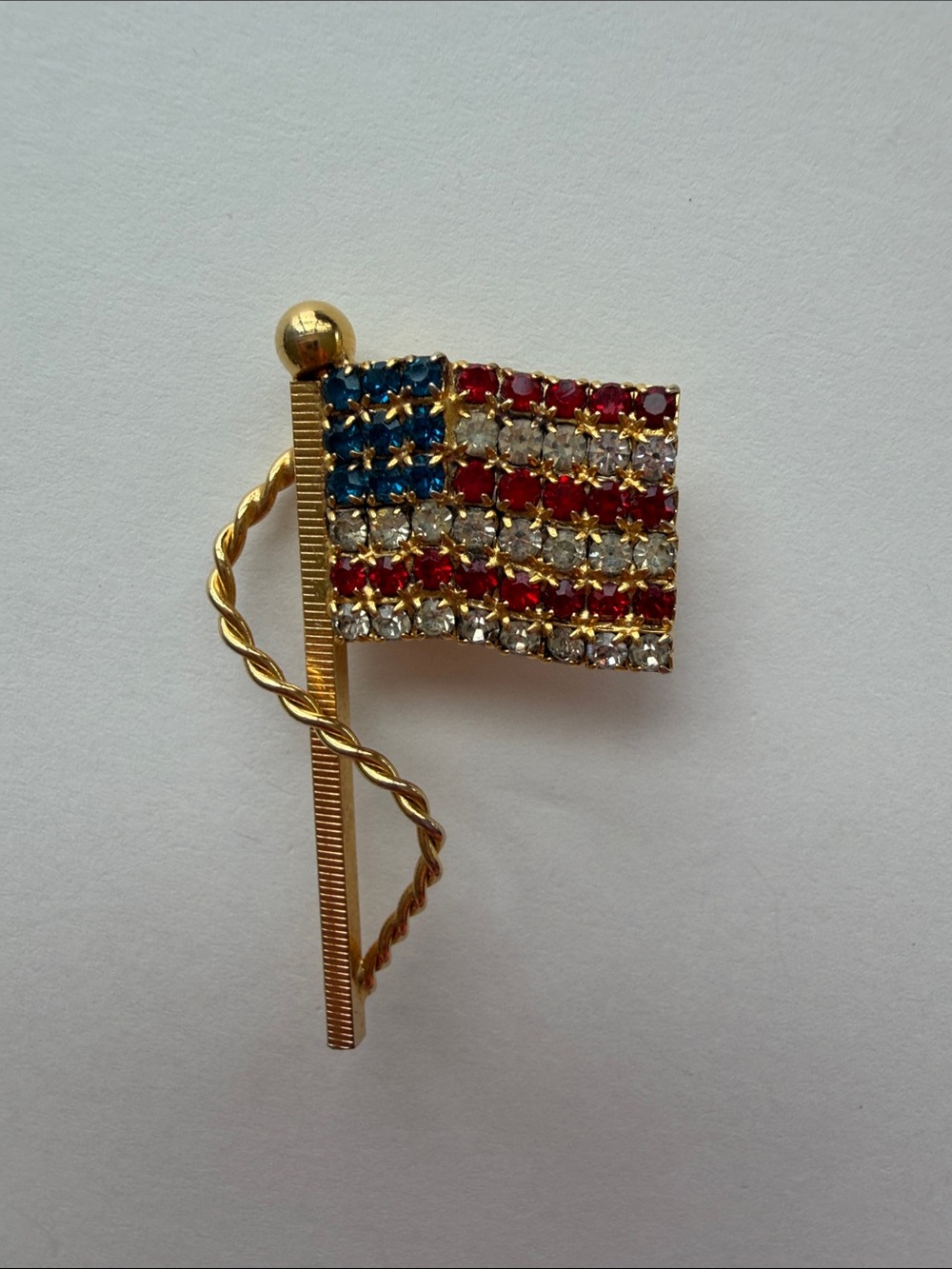 Rhinestone American Flag Brooch Pin - Red, White & Blue